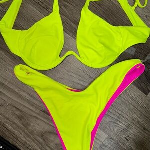 Reversible Neon Yellow and Pink Bikini Set